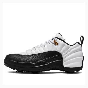 Air Jordan 12 Barbati Nike Low Golf Taxi Unisex Adidași Albi Negrii | JD-352UH