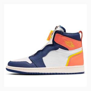 Air Jordan 1 Dama Nike High Zip Sail Ghete Baschet Albi Albastri Portocalii | JD-347CA