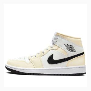Air Jordan 1 Dama Nike Mid-High Coconut Milk Ghete Baschet Albi Negrii | JD-380NB