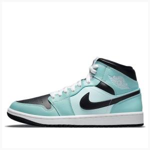 Air Jordan 1 Dama Nike Mid-High Teal Tint Ghete Baschet Albastri Negrii | JD-281VW